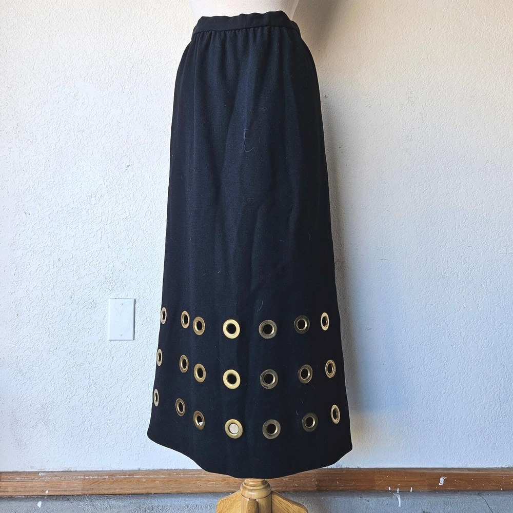 Pierre Cardin 1969 Space Age Collection Black Gold Gromets Maxi Skirt 60s Medium
